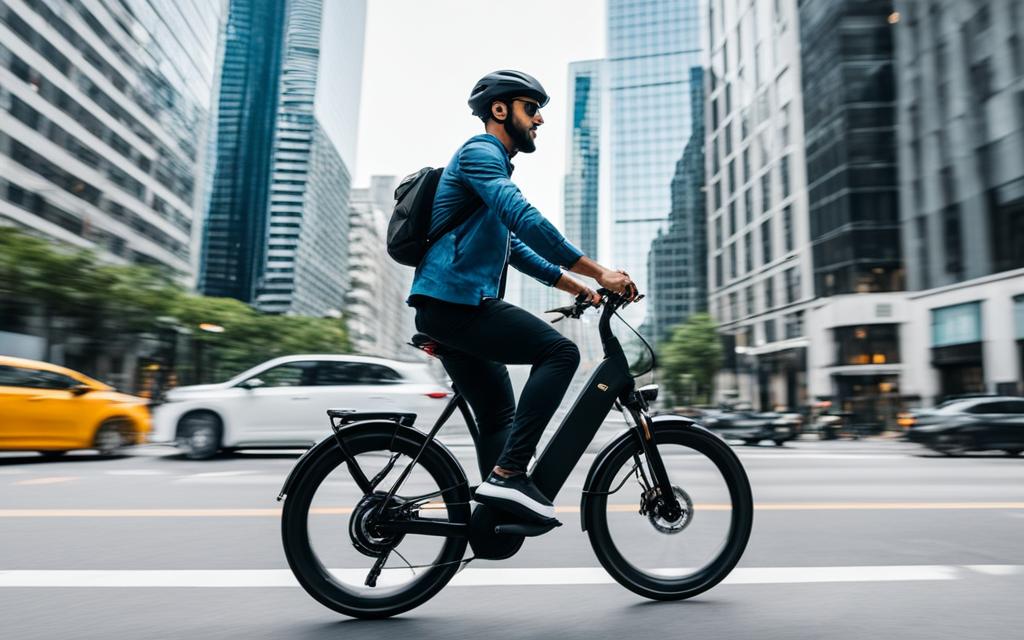 A detailed comparison of e-bike and car expenses, showcasing the substantial long-term financial savings of commuting via an e-bike. In the foreground, a sleek e-bike and a mid-size sedan are positioned side-by-side, highlighting their distinct profiles. The background features a neatly organized chart, with a clear breakdown of recurring costs like fuel, insurance, and maintenance for both modes of transportation. The scene is illuminated by warm, natural lighting, creating a sense of clarity and practicality. The overall mood conveys the financial benefits and cost-effectiveness of choosing an e-bike over a traditional car for college campus commuting. How Are eBikes Revolutionizing Urban Transportation?