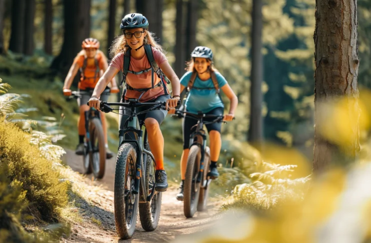 women mountain ebiking