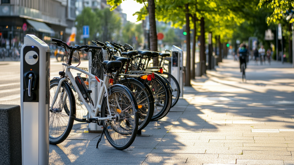 johnkrechting Row of bicycle Electric charging stations with 3ce5508e eddc 4619 8c91 243376bd9e6e 3