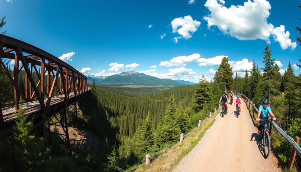 Panoramic view of the Hiawatha Trail showing its unique features compared to other trails eBike adventure Hiawatha trail Idaho